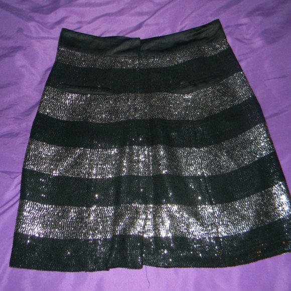 WREN Black & Silver Sequin Striped Mini Skirt - Picture 6 of 6
